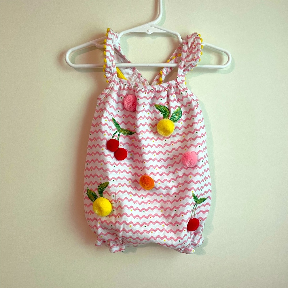 NWT Mud Pie Fruit Pom Pom One piece Sunsuit size 0-3M